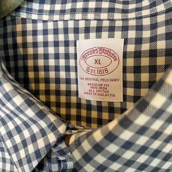 Classic | Pair of 100% Cotton Brooks Bros Button Downs | Green Plaid Blue Check - Picture 6 of 16